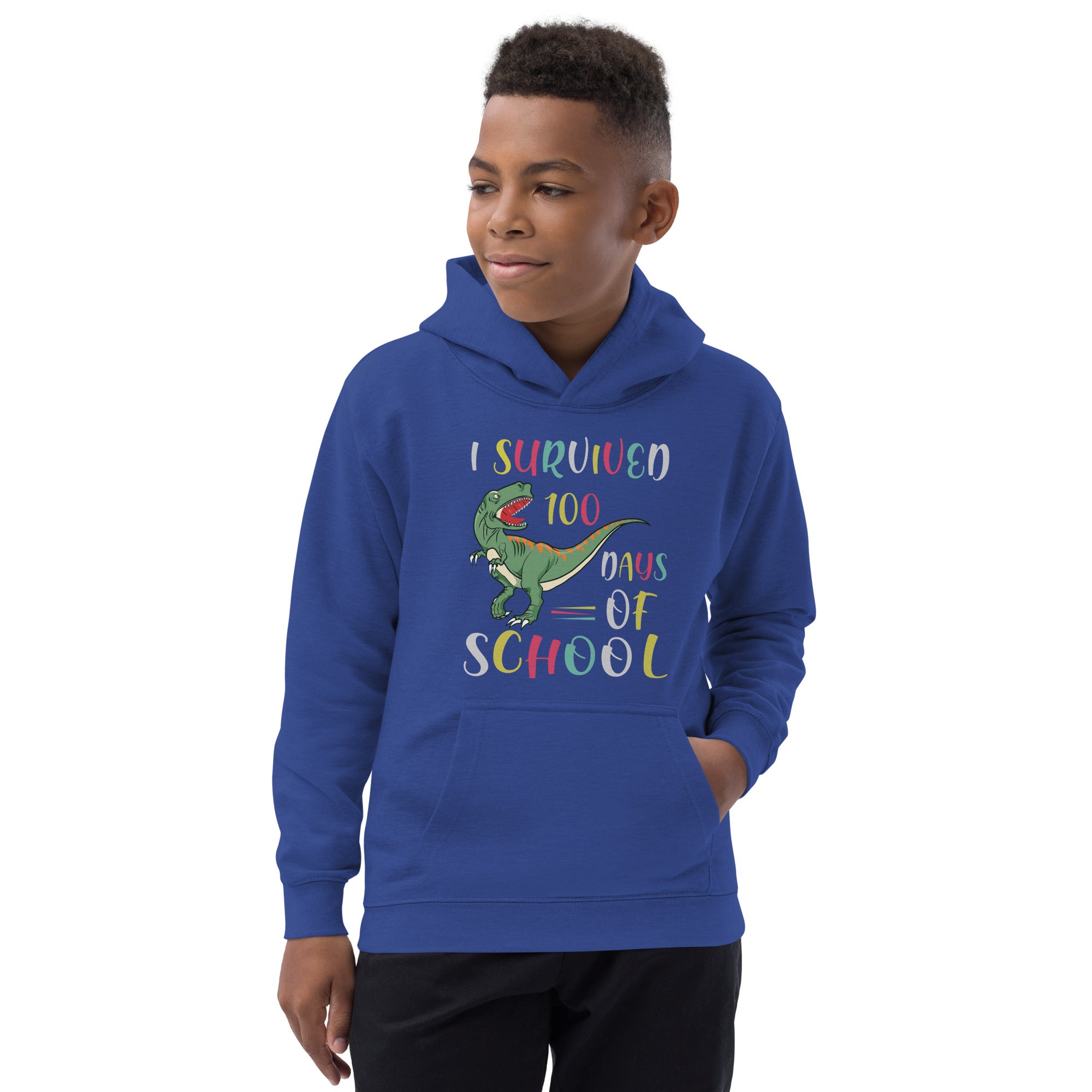 100 Days of School Kids Hoodie, Dinosaur Boys Hoodie, I Survived 100 Days, 100 Days of School Shirt Girl, Kids School Gifts, Funny Dino Gift - Madeinsea©