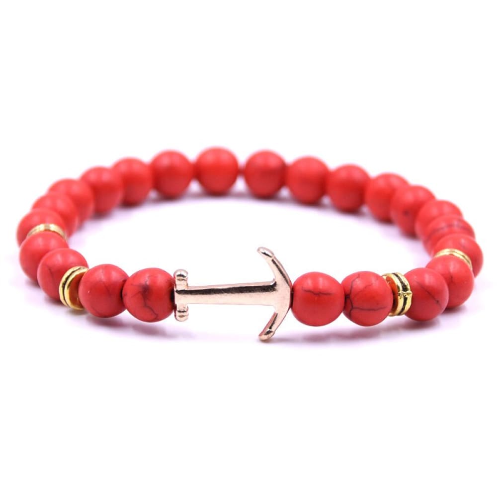 Lava Stone Anchor Bracelet - Red