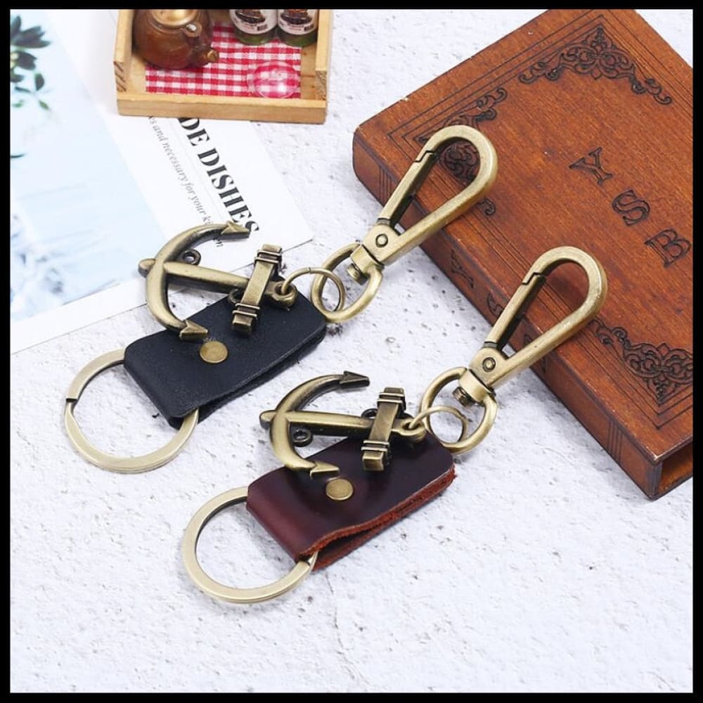 Leather Anchor Keychain