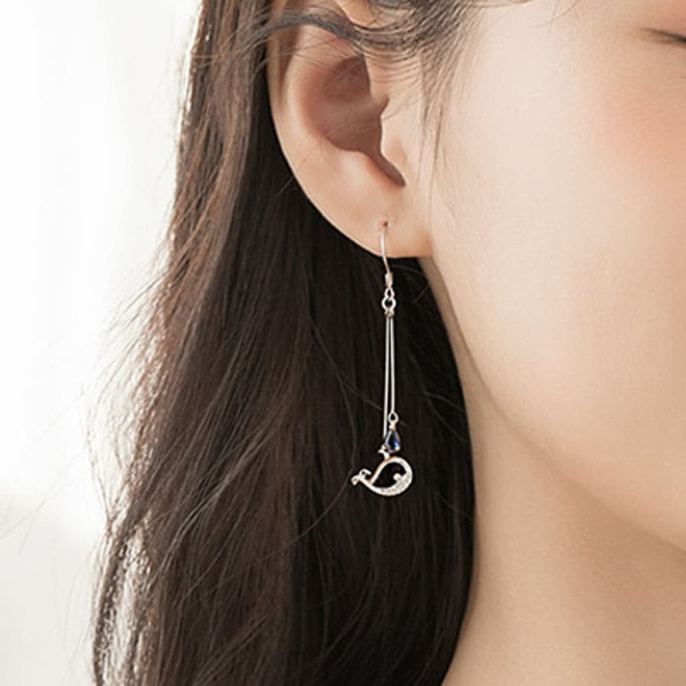 Long Tassel Whale Earrings