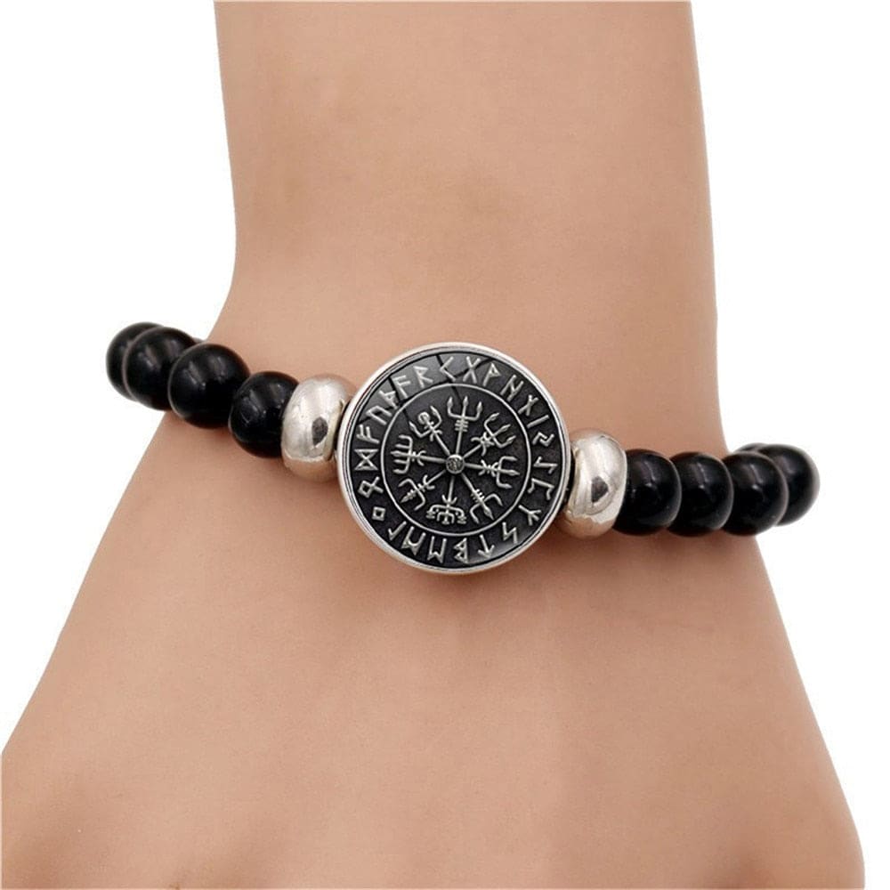 Mens Beaded Compass Bracelet