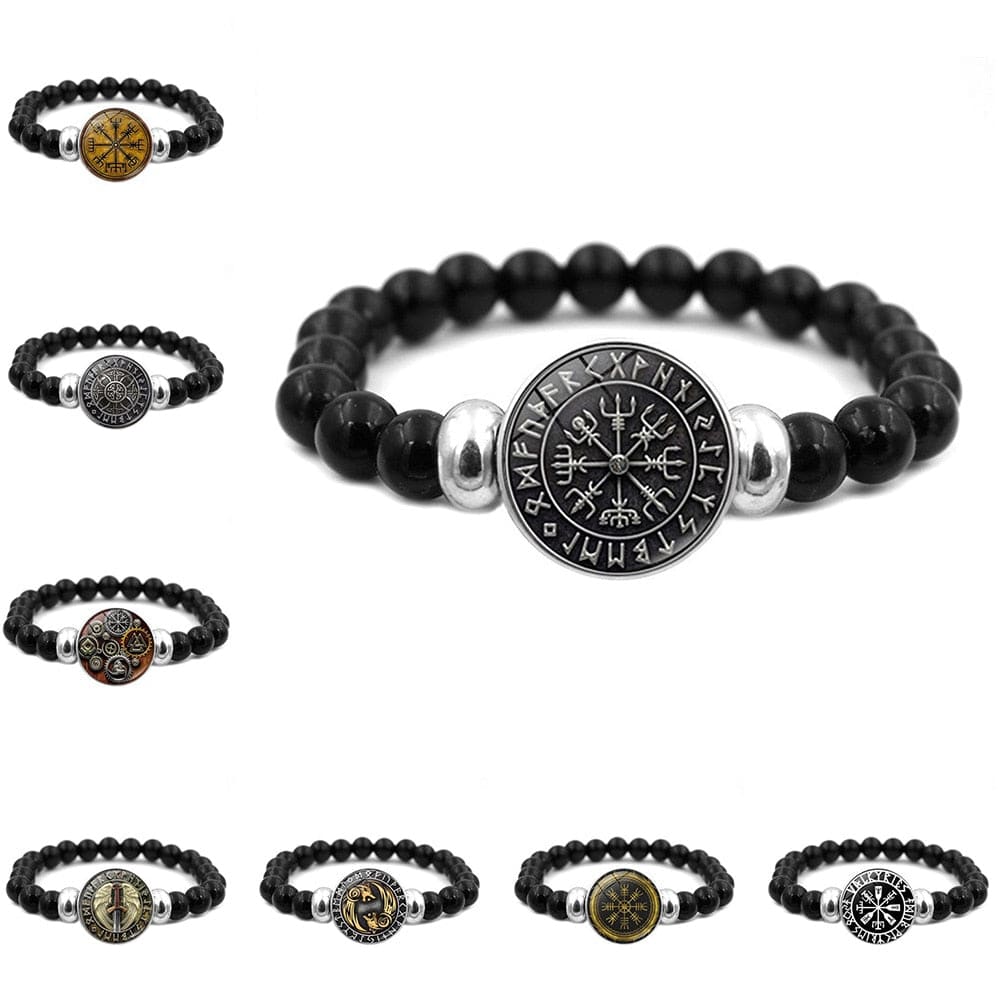 Mens Beaded Compass Bracelet