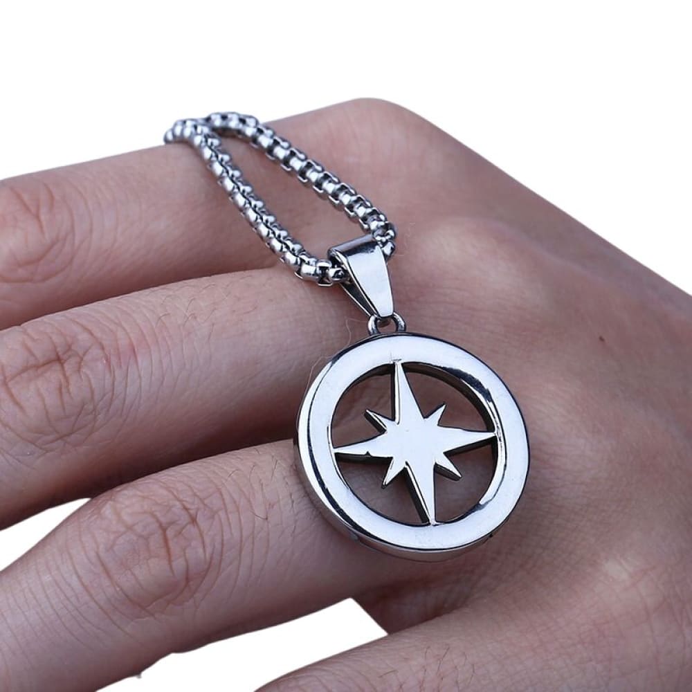 Mens Black Compass Necklace