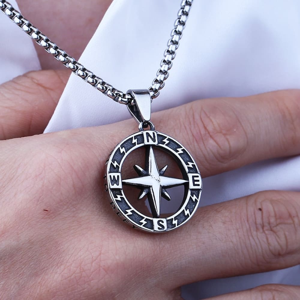 Mens Black Compass Necklace