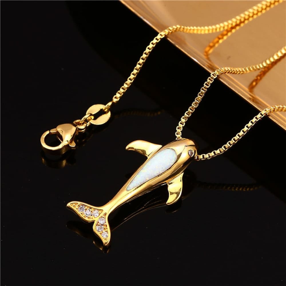 Opal Stone Whale Necklace