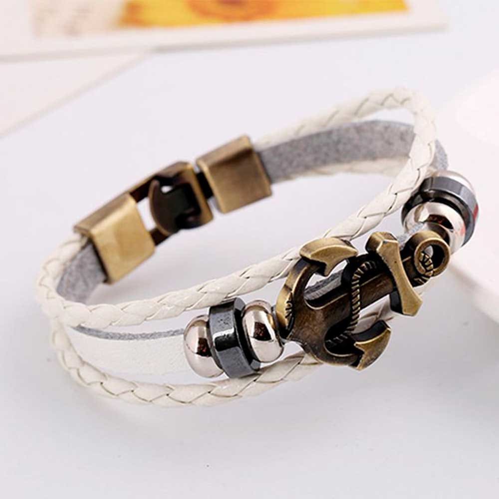 Rope Leather Anchor Bracelet - White