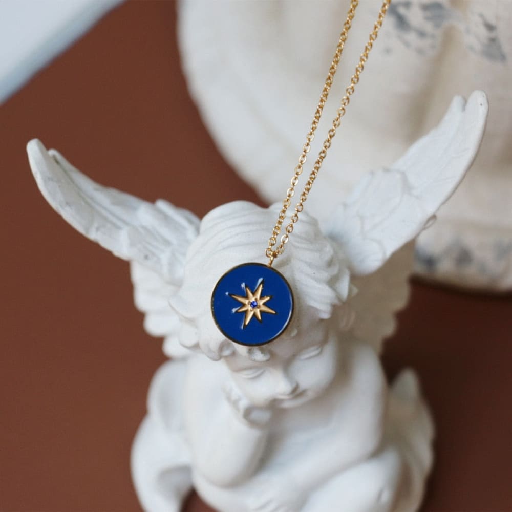 Round Enamel Compass Necklace