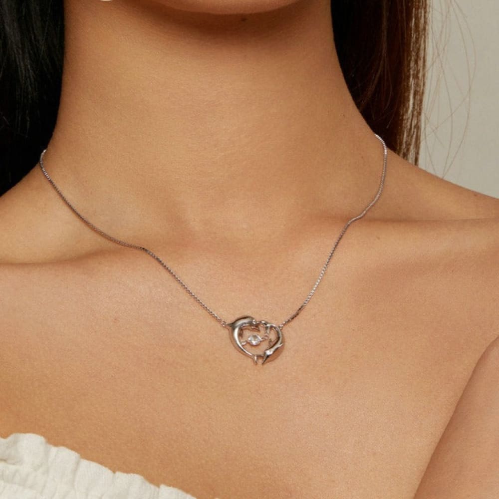Shiny Zircon Dolphin Necklace