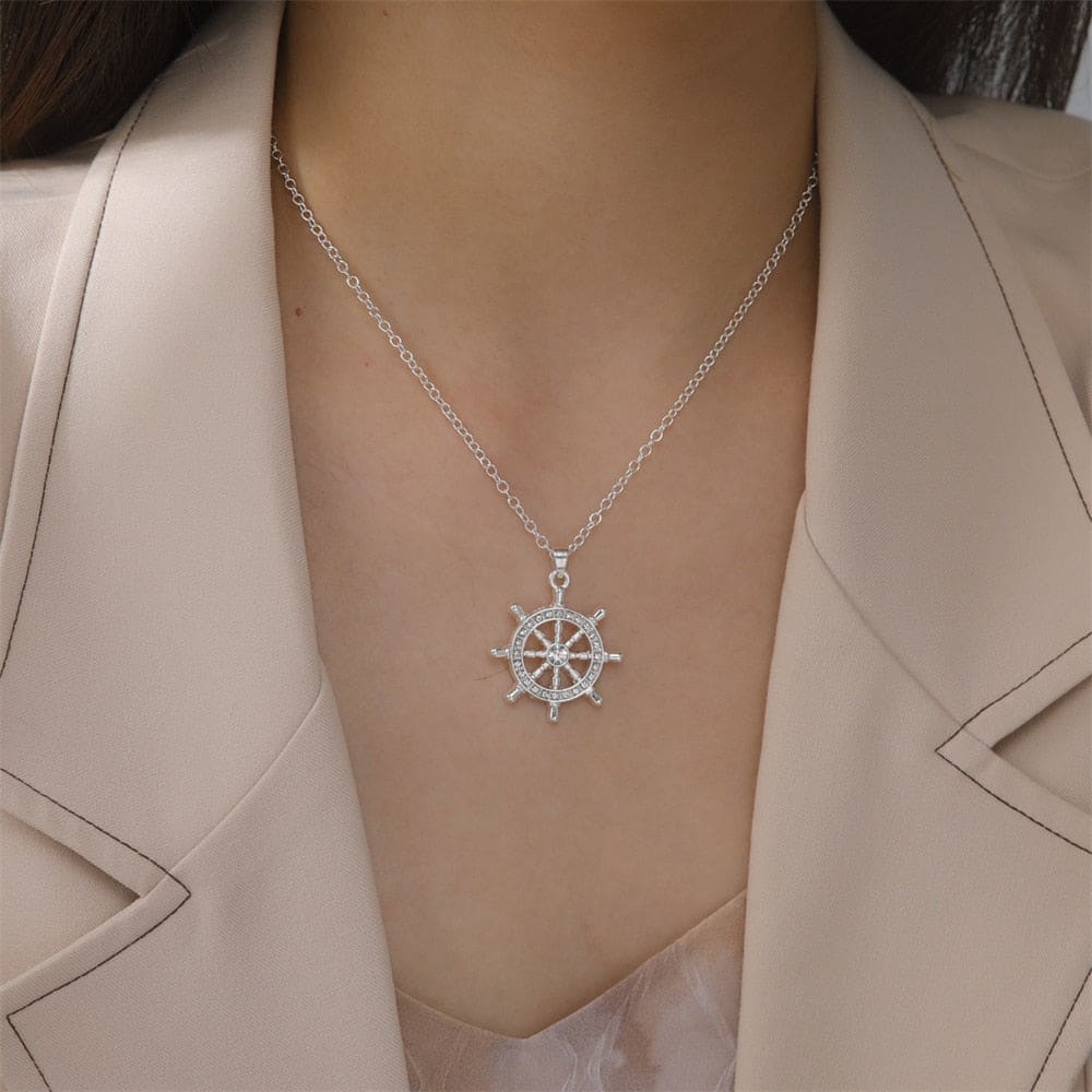 Silver Diamond Compass Necklace