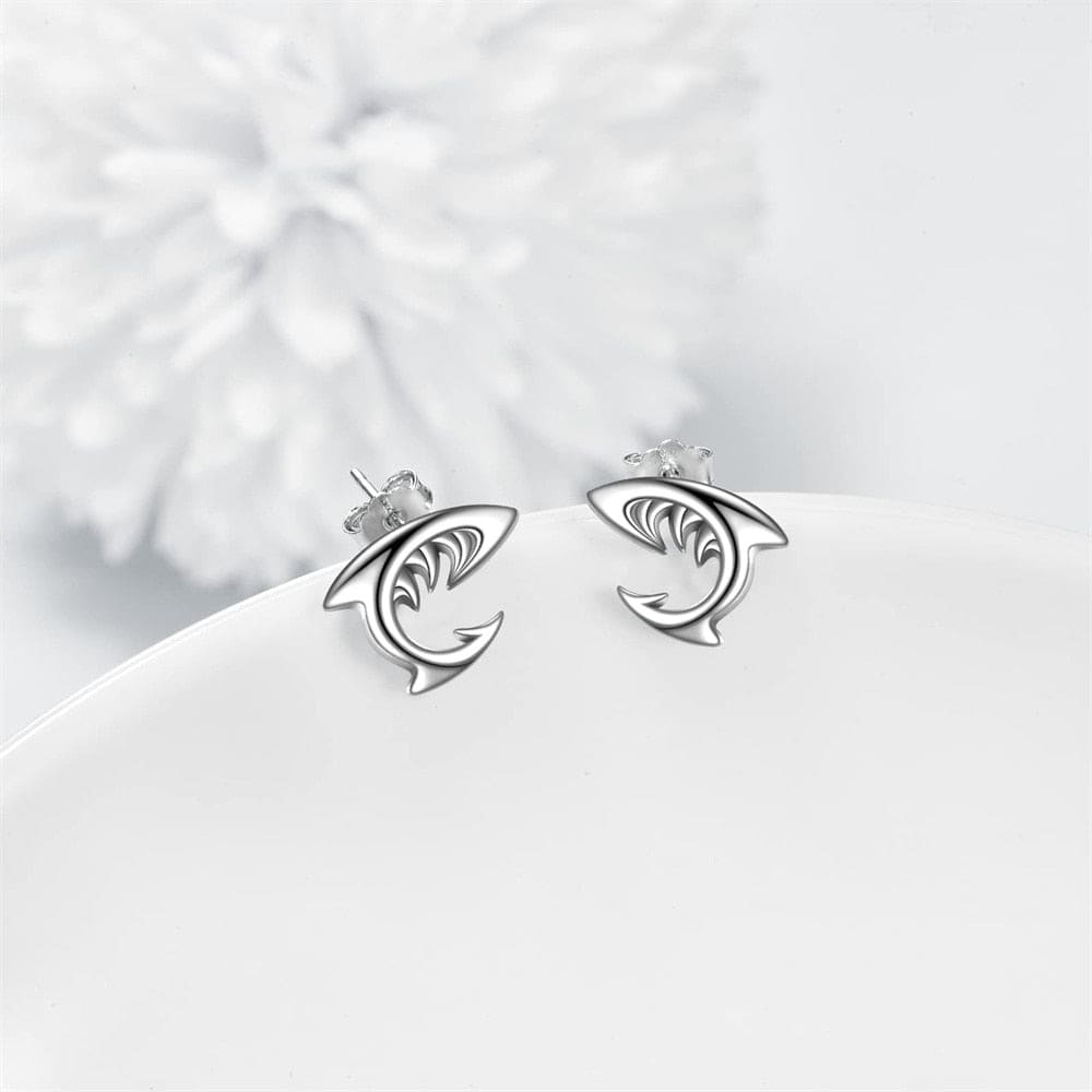 Silver Shark Earrings