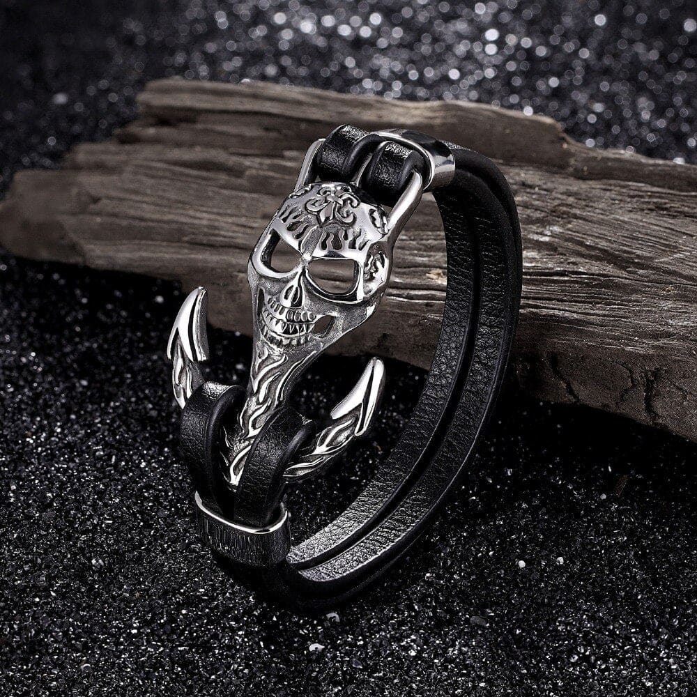 Skull Anchor Leather Bracelet
