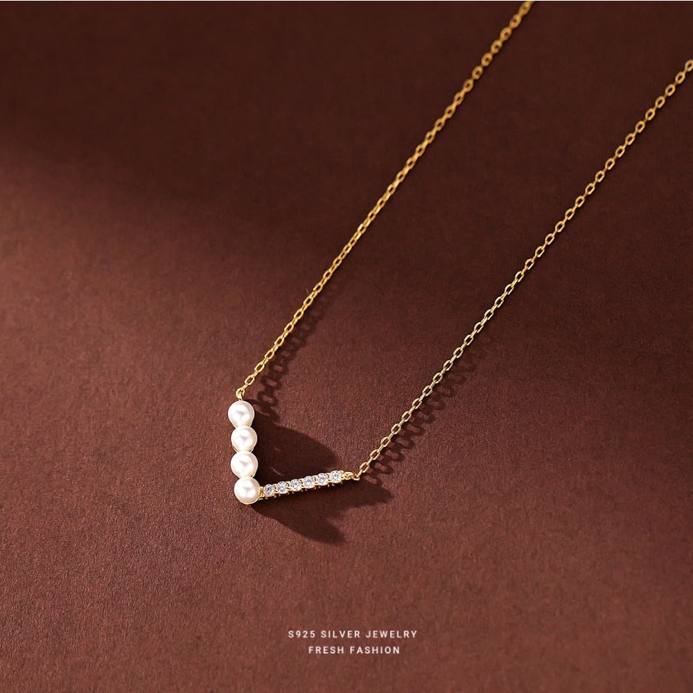 Stainless Diamond Pearl Beach Necklace