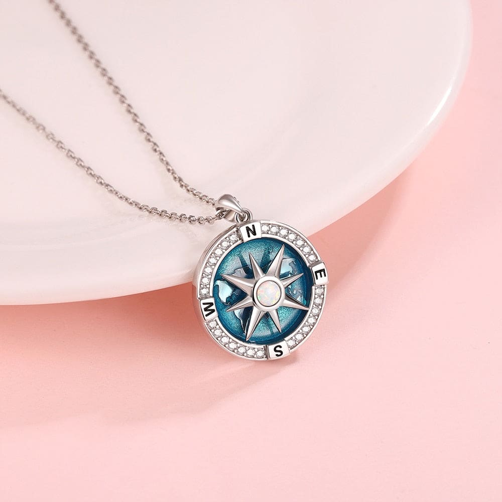 Sterling Blue Compass Necklace