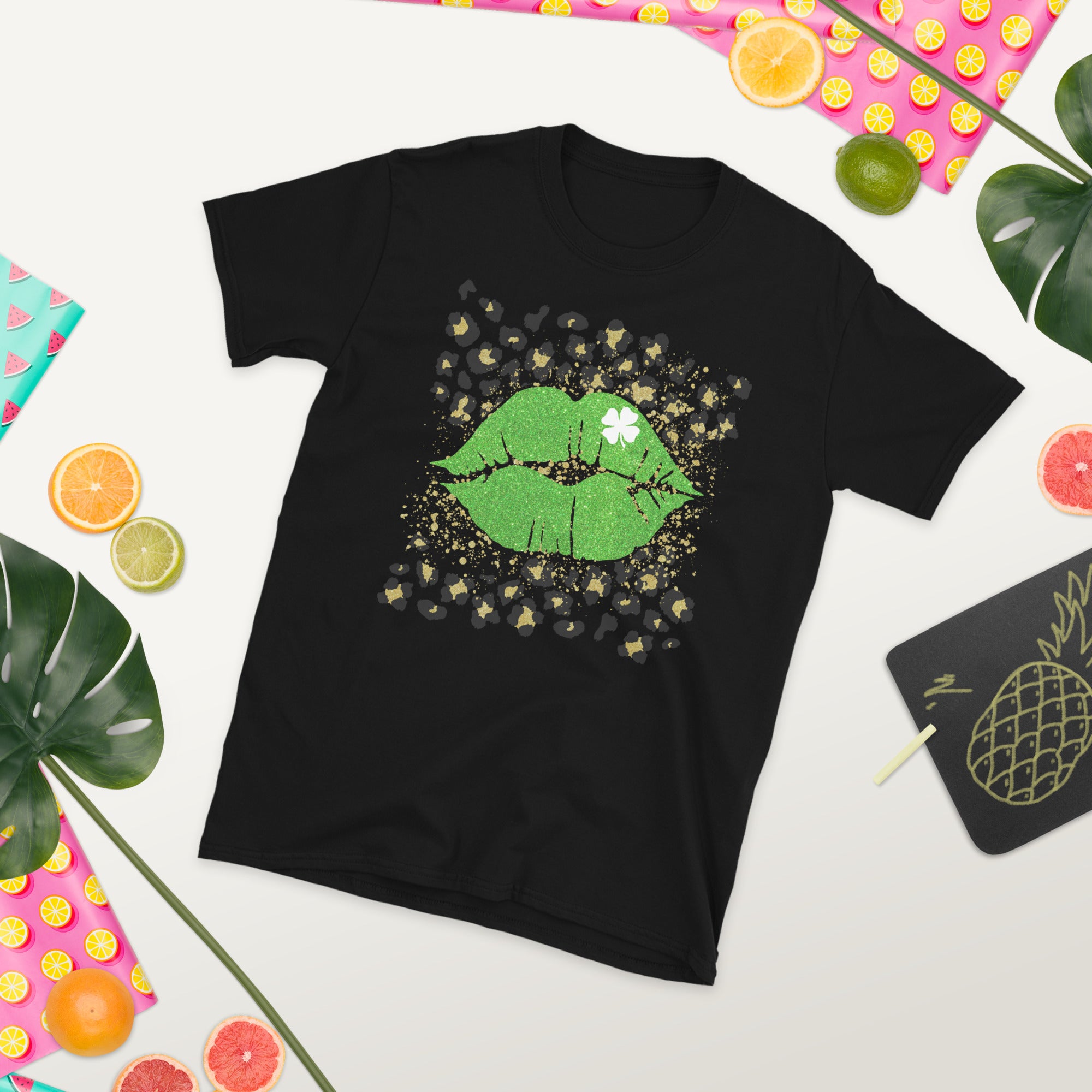 St Patrick's Day Lips Shirt, Shamrock Kiss Shirt, Leopard Shamrock, Four Leaf Clover Tshirt, Saint Patricks Gifts for Her, Irish Women Shirt - Madeinsea©