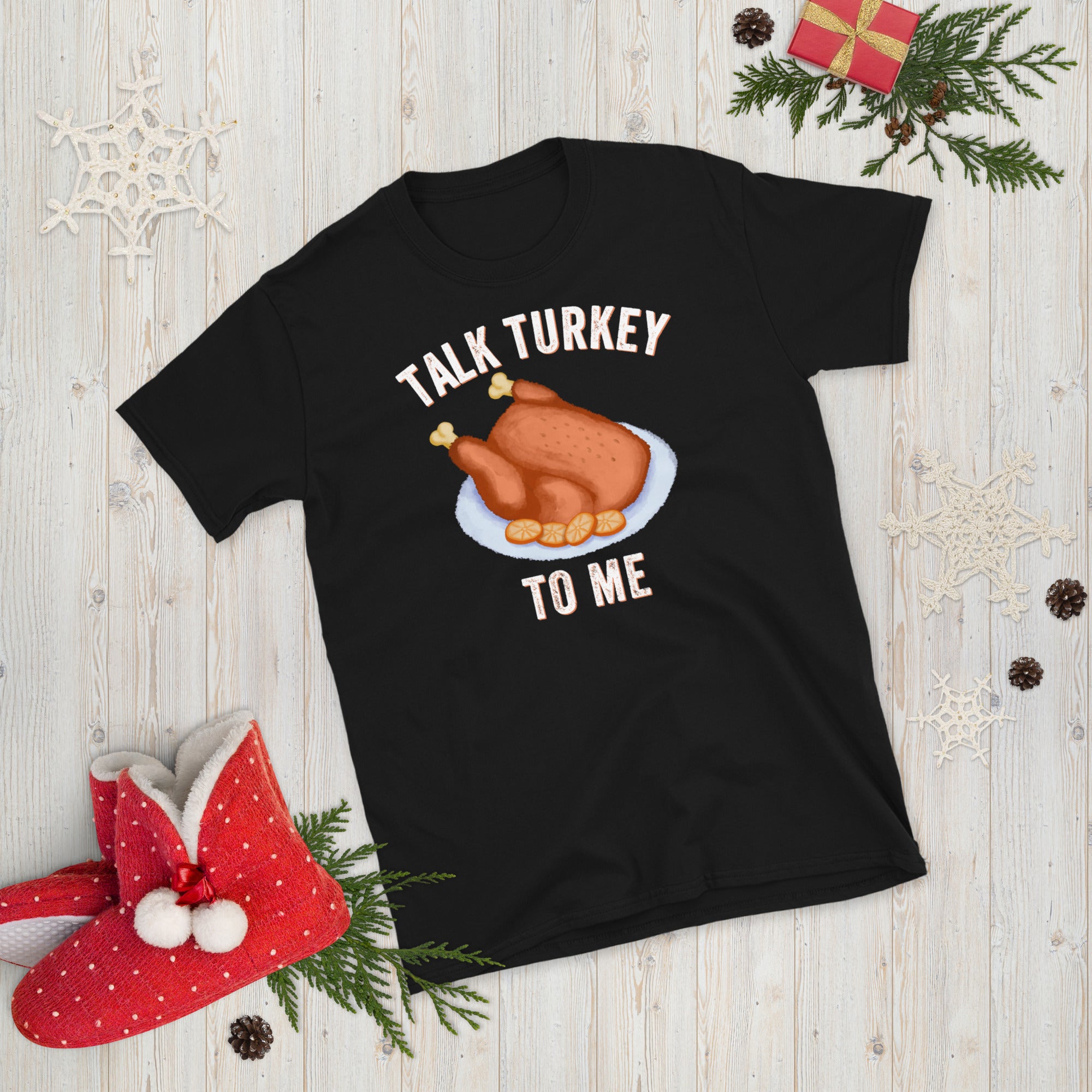 'Talk Turkey To Me' Funny Thanksgiving T-Shirt For Women - Short Sleeve Casual Tee