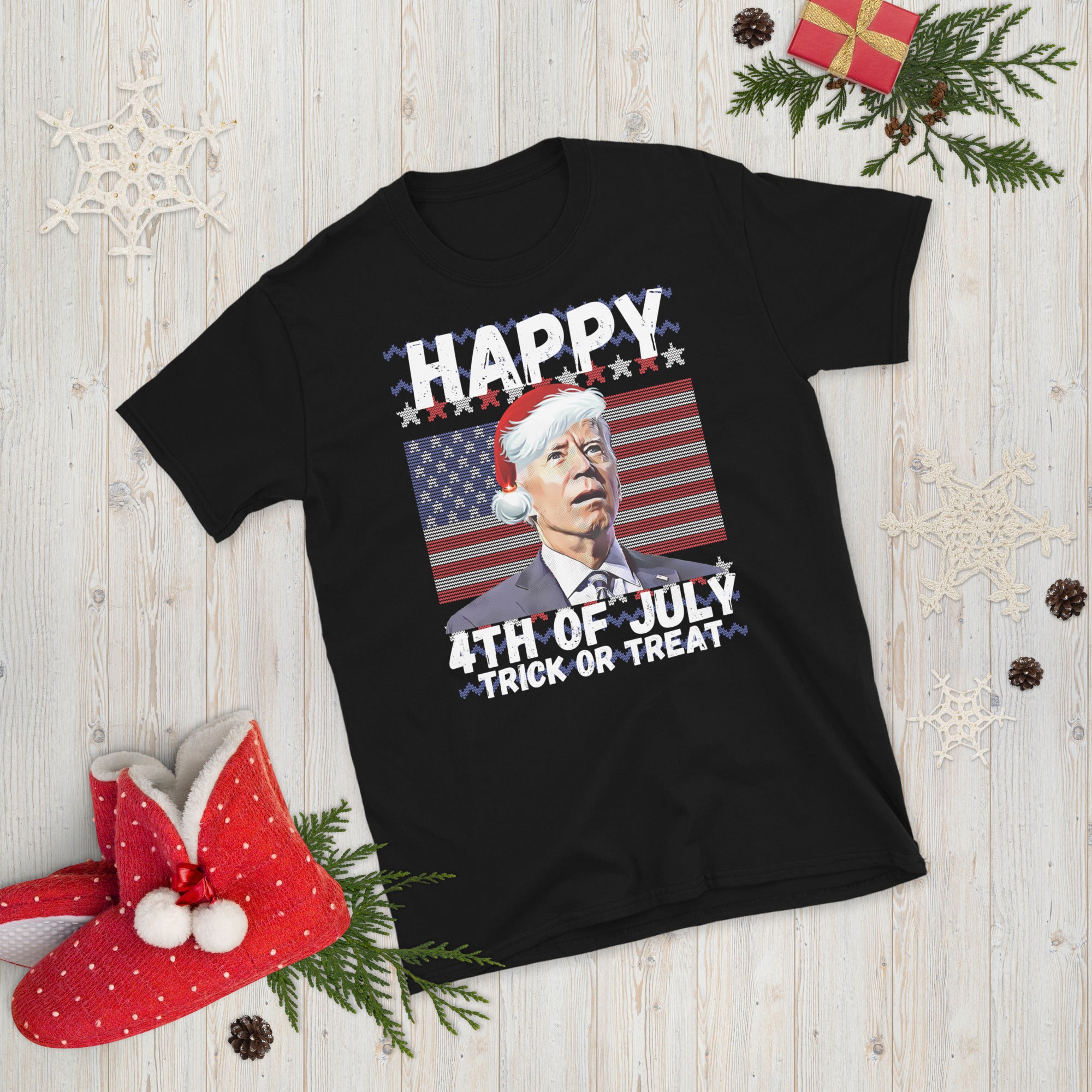 Funny Joe Biden Santa Hat Shirt, Happy 4th of July Confused Biden, Anti Biden Ugly Christmas Sweater, Funny Biden Christmas Shirt, Xmas Tee - Madeinsea©