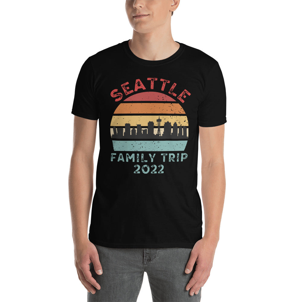 T-shirt de voyage en famille à Seattle 2022, horizon rétro vintage de Seattle, t-shirt de vacances d'été à Seattle, chemises familiales assorties, cadeau de l'État de Washington