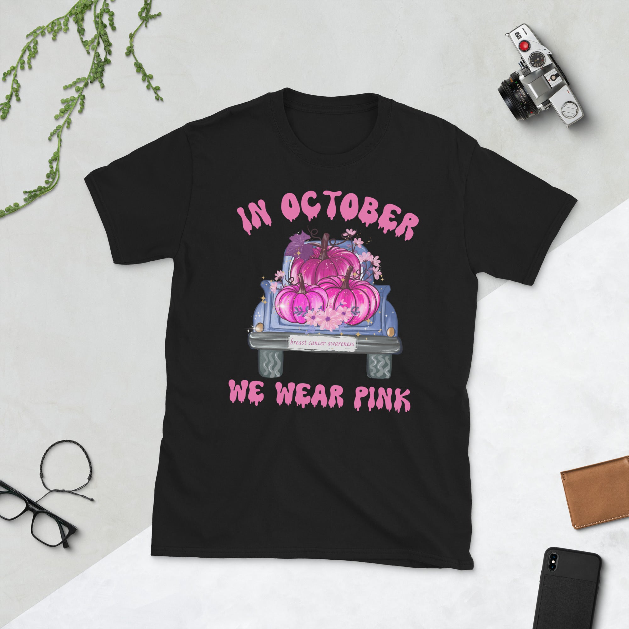 In October We Wear Pink Shirt, Breast Cancer Fighter Gifts, Breast Cancer Awareness TShirt, Pink Pumpkin Shirt, Halloween Shirt - Madeinsea©