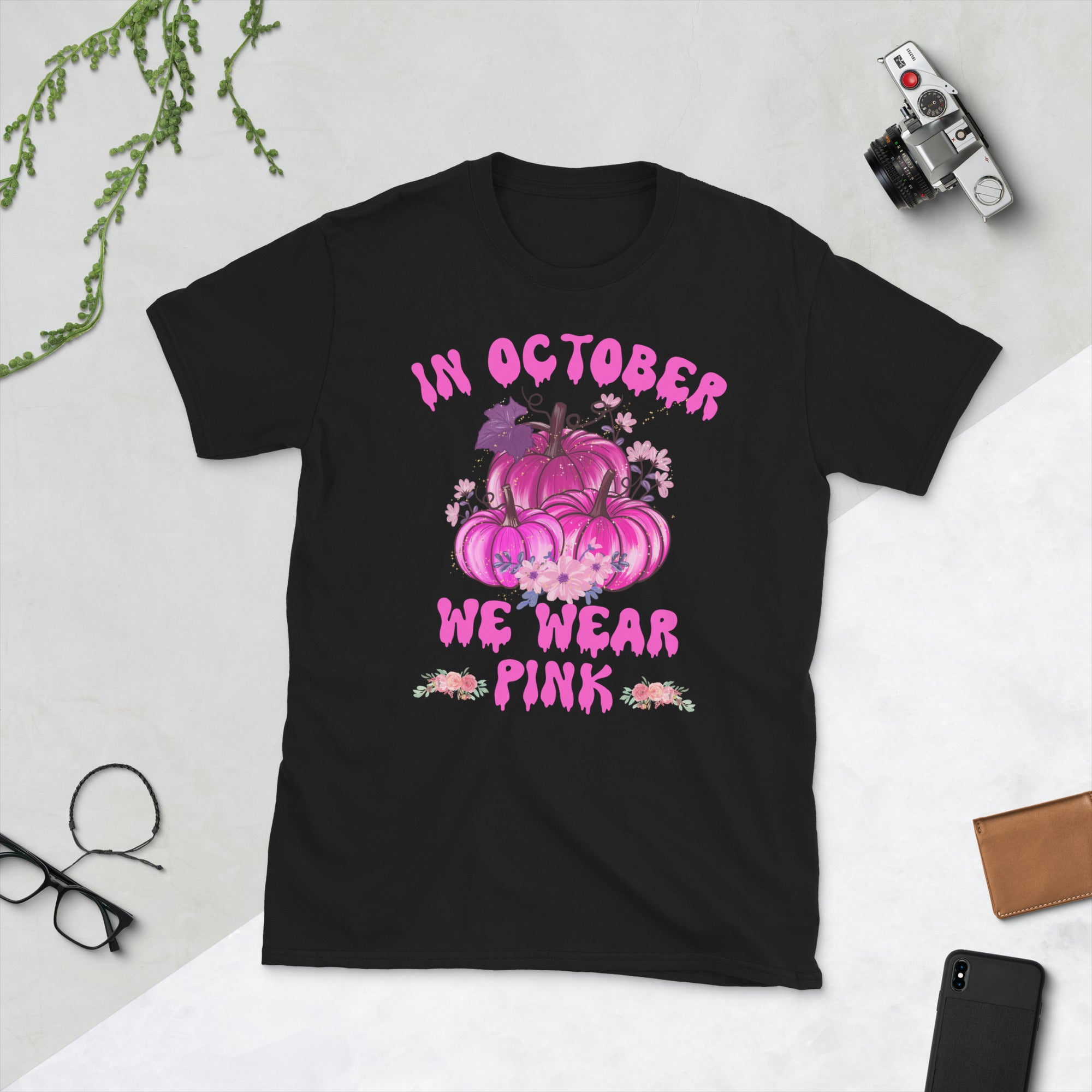 In October We Wear Pink Halloween Shirt, Breast Cancer Fighter Gifts, Breast Cancer Awareness TShirt, Pink Pumpkin Shirt, Halloween Shirt - Madeinsea©