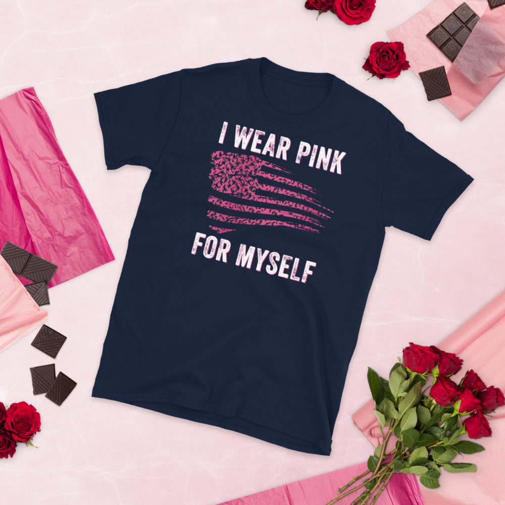 Breast Cancer Awareness Shirt, I Wear Pink for Myself Shirt, Breast Cancer Support, Breast Cancer Awareness Month, Pink Ribbon American Flag - Madeinsea©