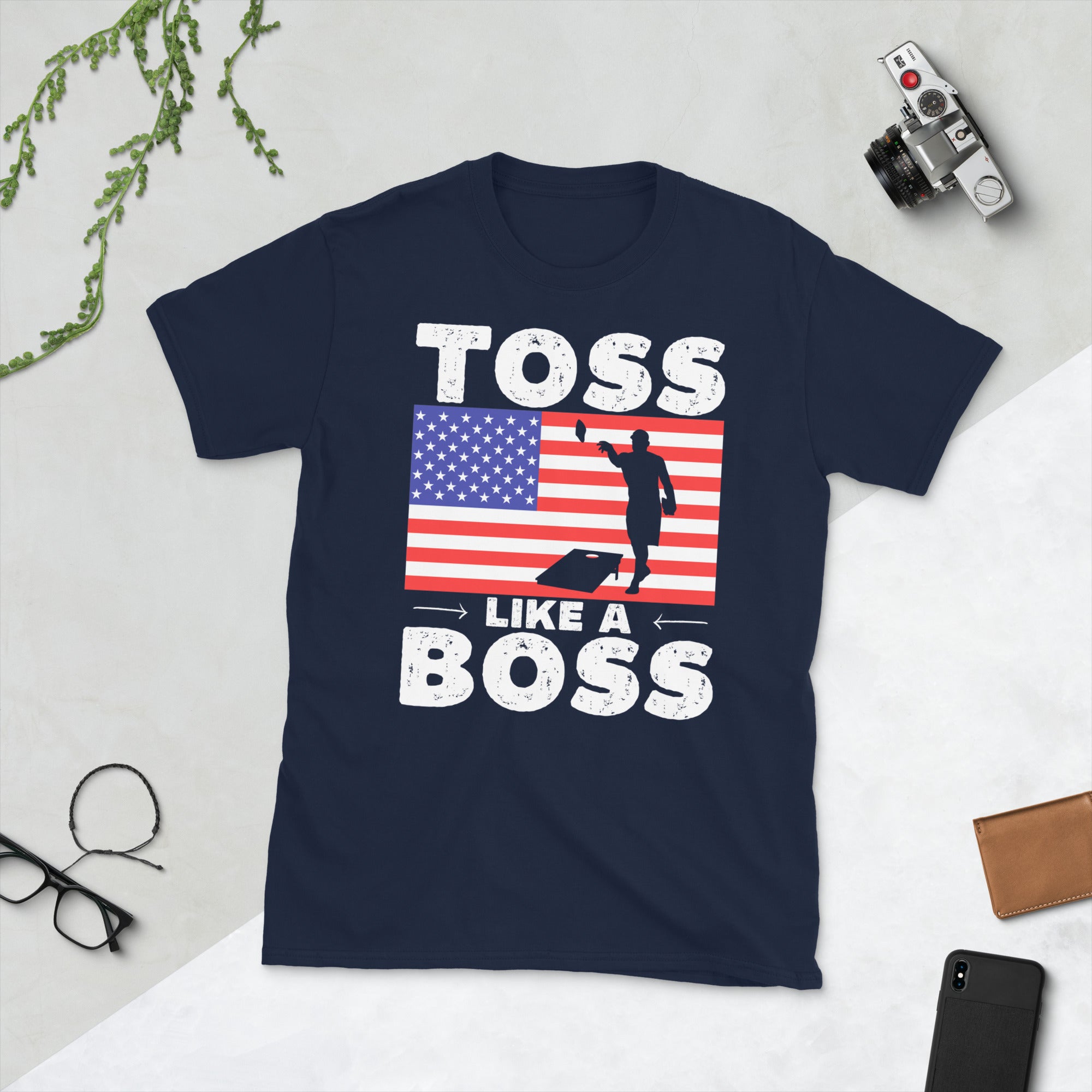 Toss Like A Boss, Lustiges Cornhole Shirt, Cornhole Spieler Geschenke, Cornhole Board, Cornhole Tees, Amerikanische Flagge, Cornhole Spieler T-Shirt