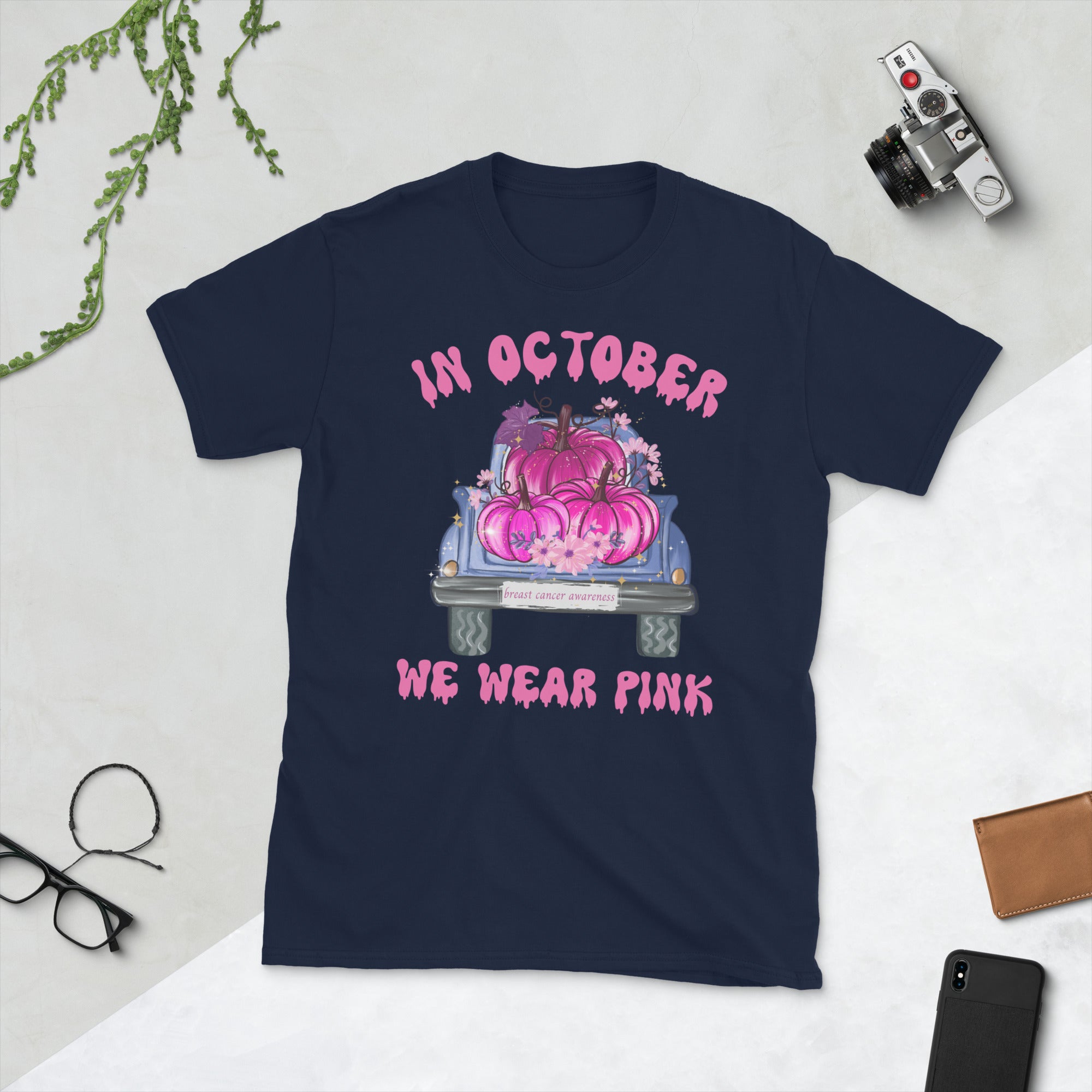 In October We Wear Pink Shirt, Breast Cancer Fighter Gifts, Breast Cancer Awareness TShirt, Pink Pumpkin Shirt, Halloween Shirt - Madeinsea©