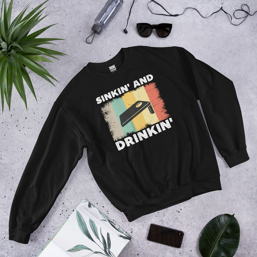 Sinking And Drinking Cornhole Shirt, Funny Cornhole Sweatshirt, Corn Hole Team Gifts, Vintage Cornhole Board Tournament, Bean Bag Toss - Madeinsea©