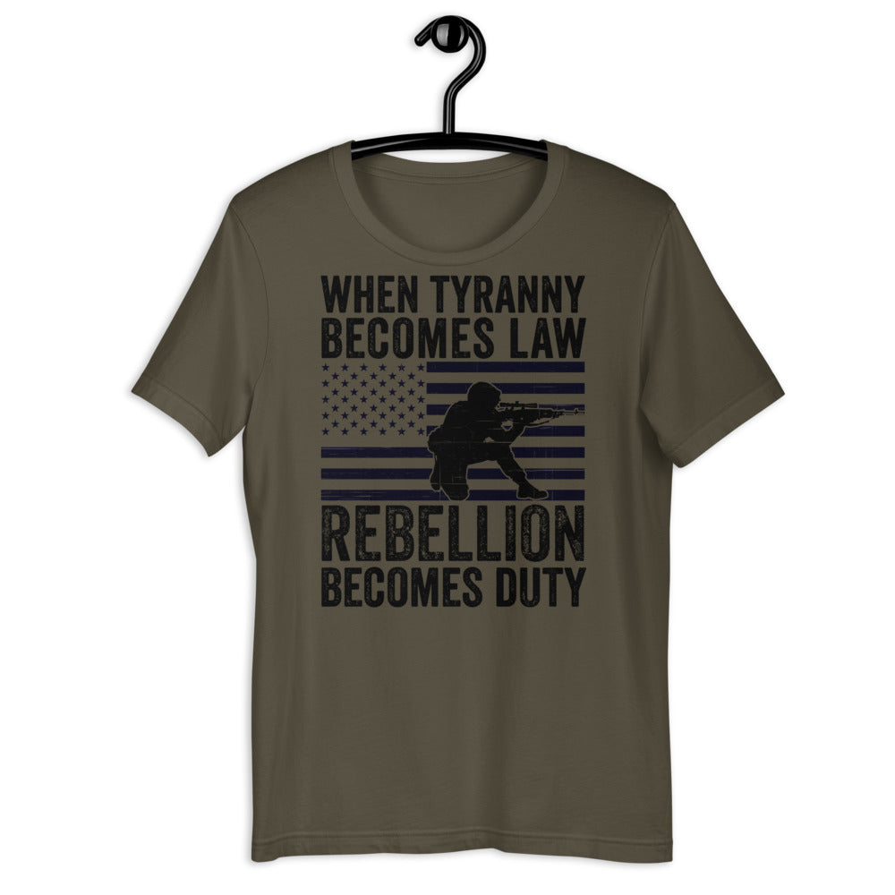 When Tyranny Becomes Law Rebellion Becomes Duty Shirt, US Flag, Gun Shirt, Thomas Jefferson Quote, American Patriot, Army Shirt, Army Flag - Madeinsea©