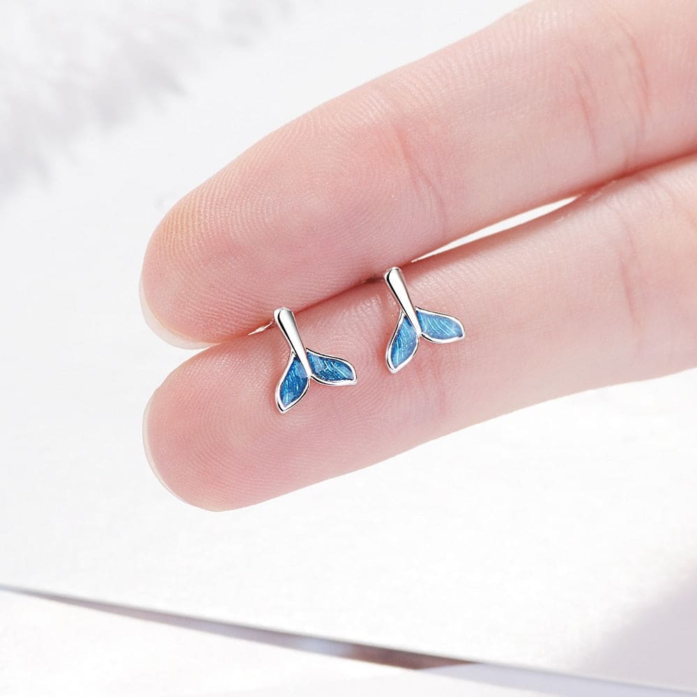 Whale Mermaid Tail Stud Earrings