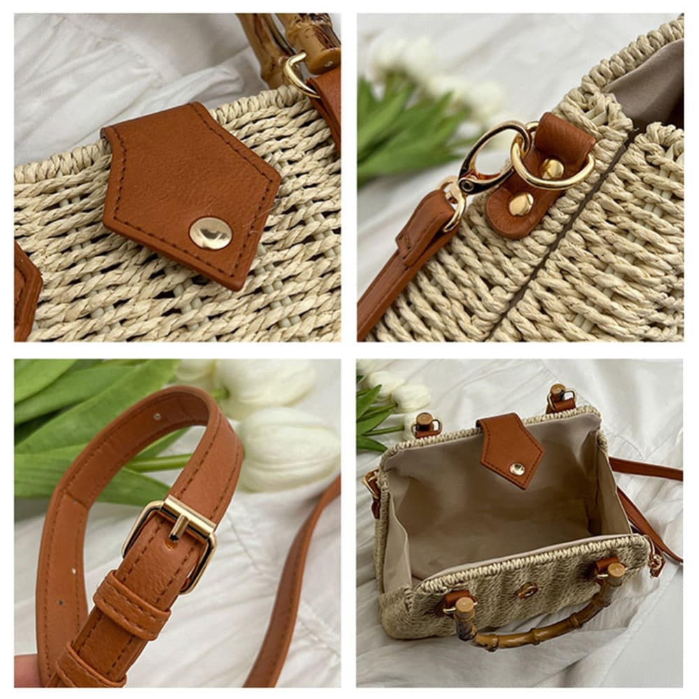Wood Handle Crossbody Beach Bag