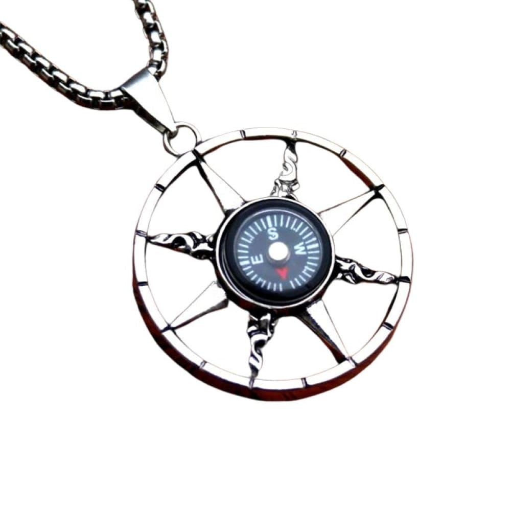 Working Silver Compass Necklace - Main Image