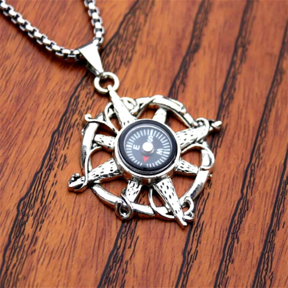 Working Silver Compass Necklace