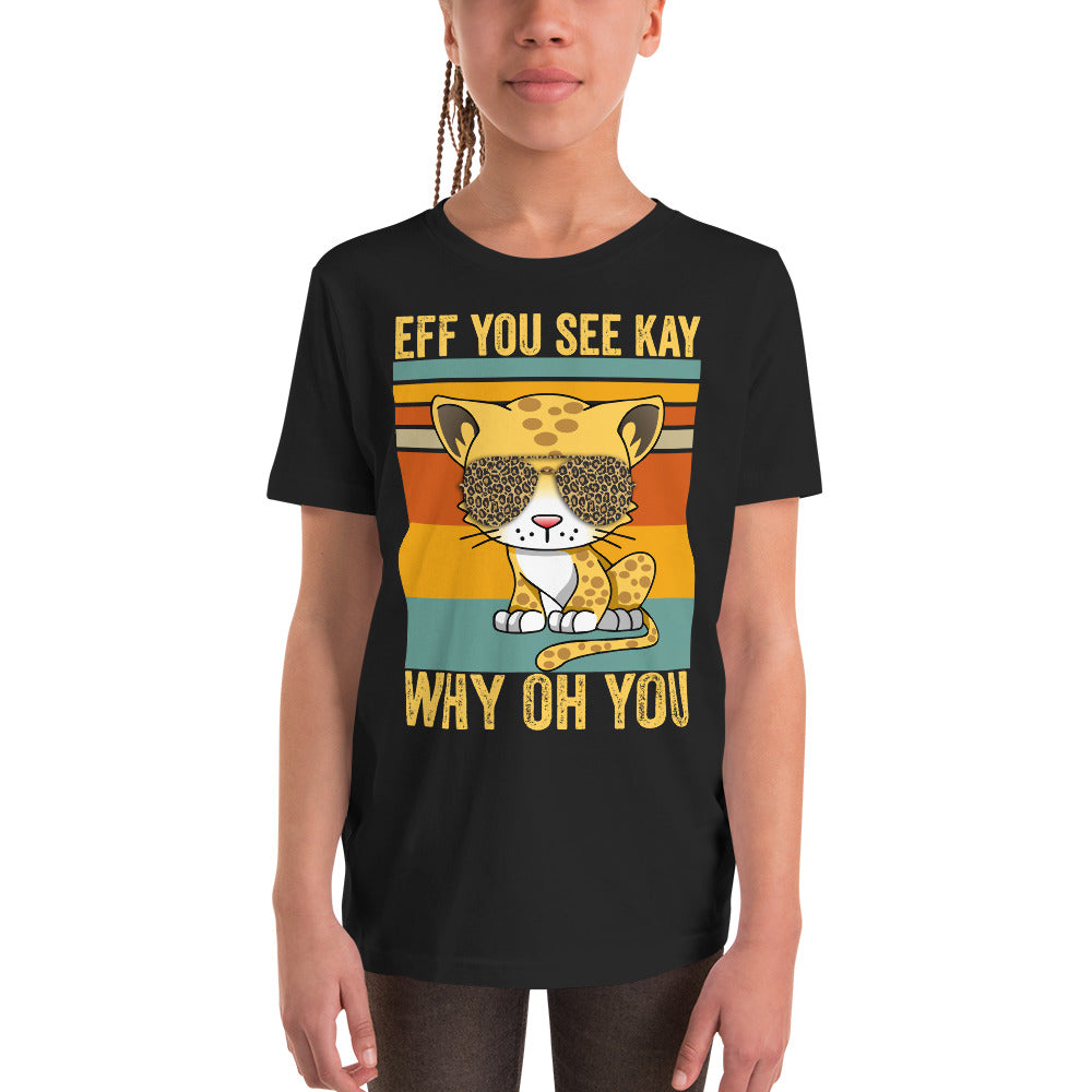 Eff You See Kay Why Oh You Funny Vintage Leopard Print Cat Kid T Shirt, Leopard Cat in Sunglasses Youth Shirt - Madeinsea©