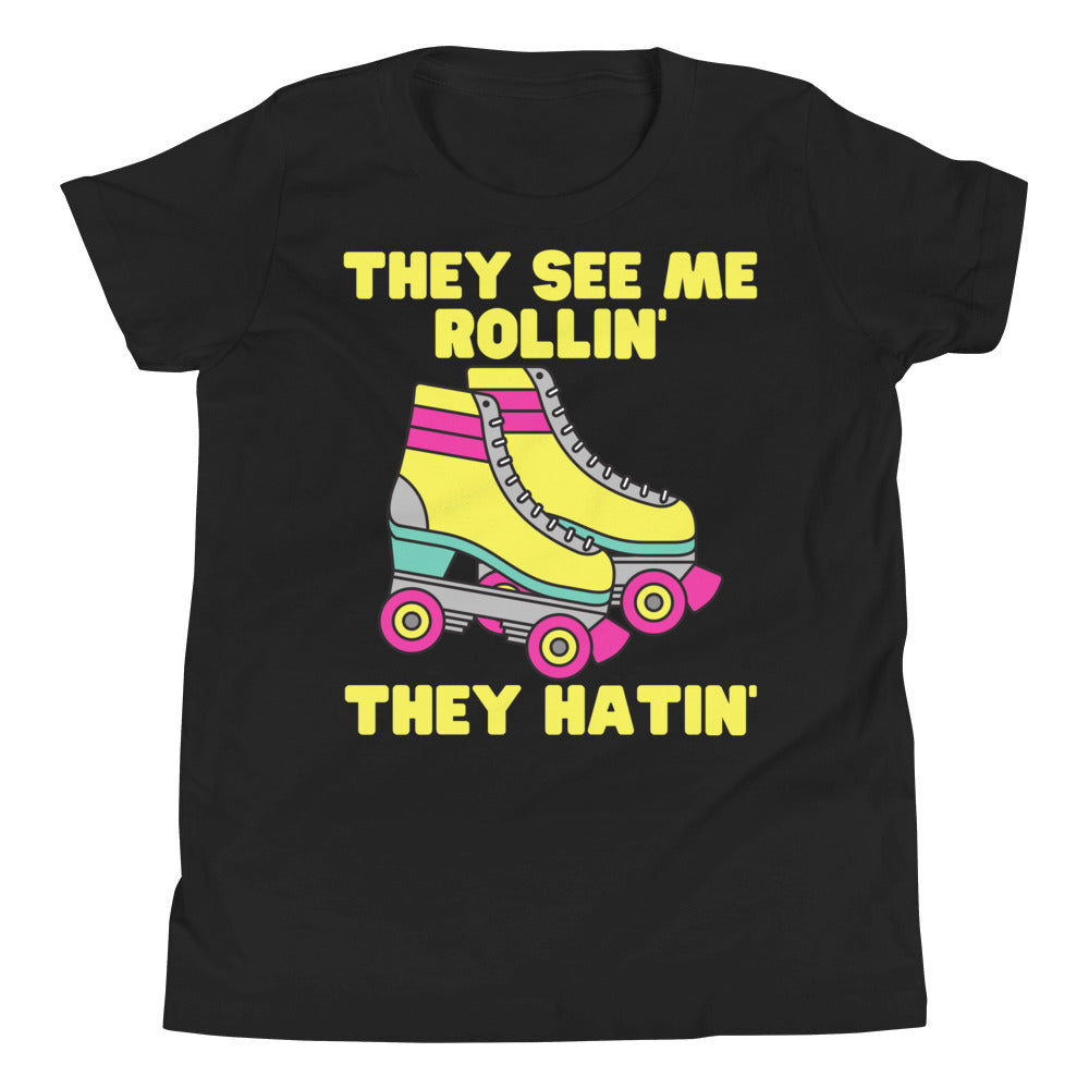 They See Me Rollin They Hatin Funny Roller Skate Kids Shirt, Retro Roller Skating Shirt, Gift for Roller Skater, Cute Skating Kids Gifts