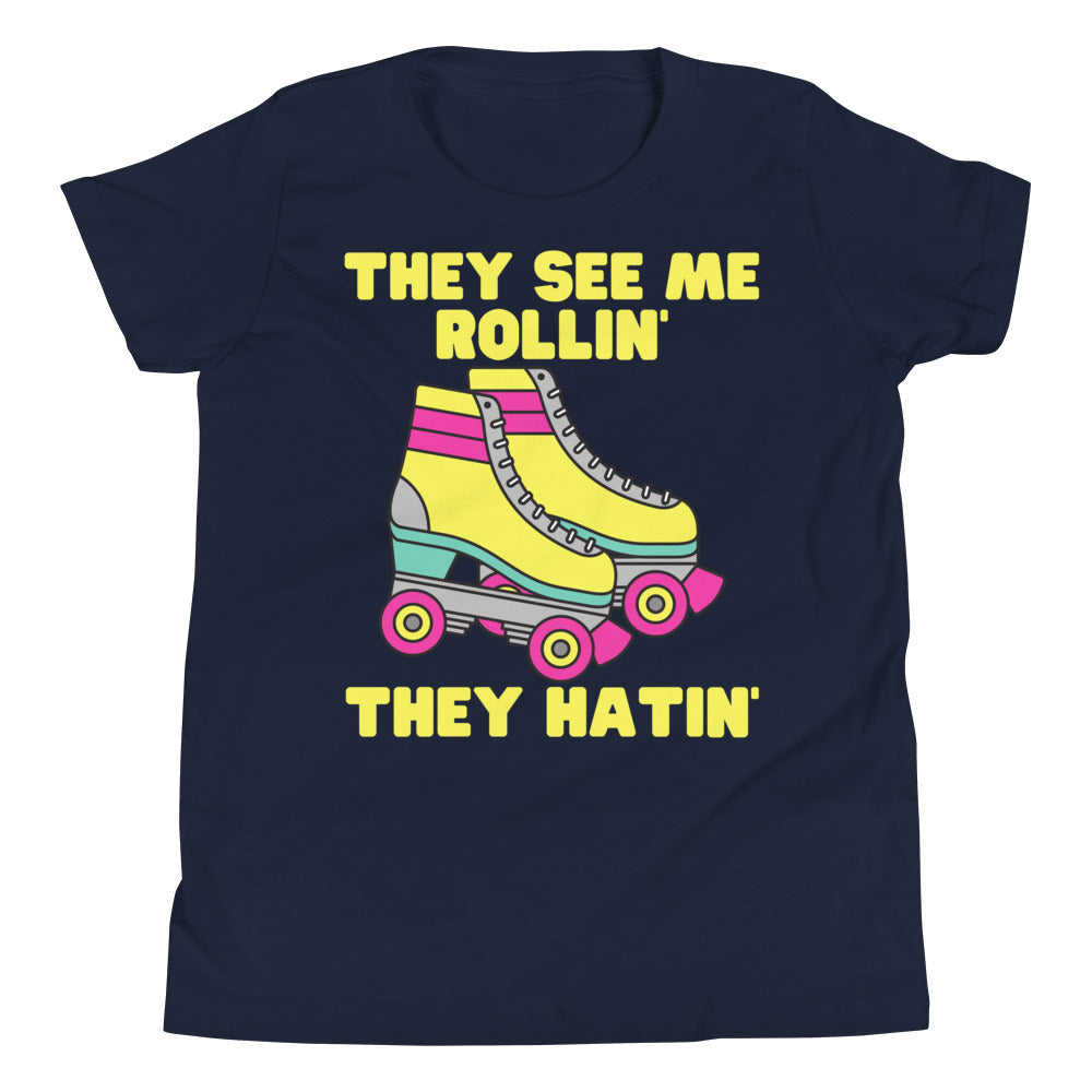 They See Me Rollin They Hatin Funny Roller Skate Kids Shirt, Retro Roller Skating Shirt, Gift for Roller Skater, Cute Skating Kids Gifts