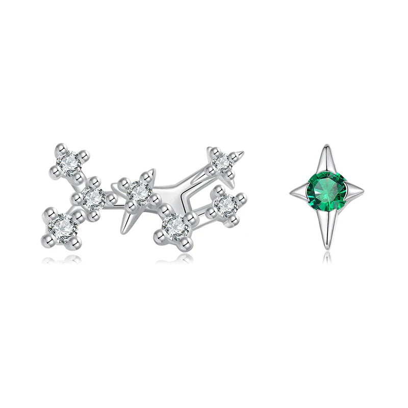 WOSTU 925 Sterling Silver Zircon Constellation Horoscope Stud Earrings For Women Asymmetrical Colorful Ear Studs Party Jewelry
