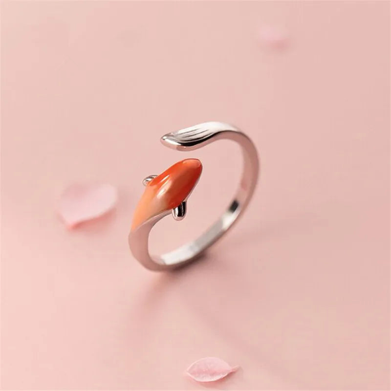 Smooth Surface Cute Animal Dolphin Adjustable Ring Silver Color Animal Ring for Women Cute Jewelry Party Bijoux Accessories Gift
