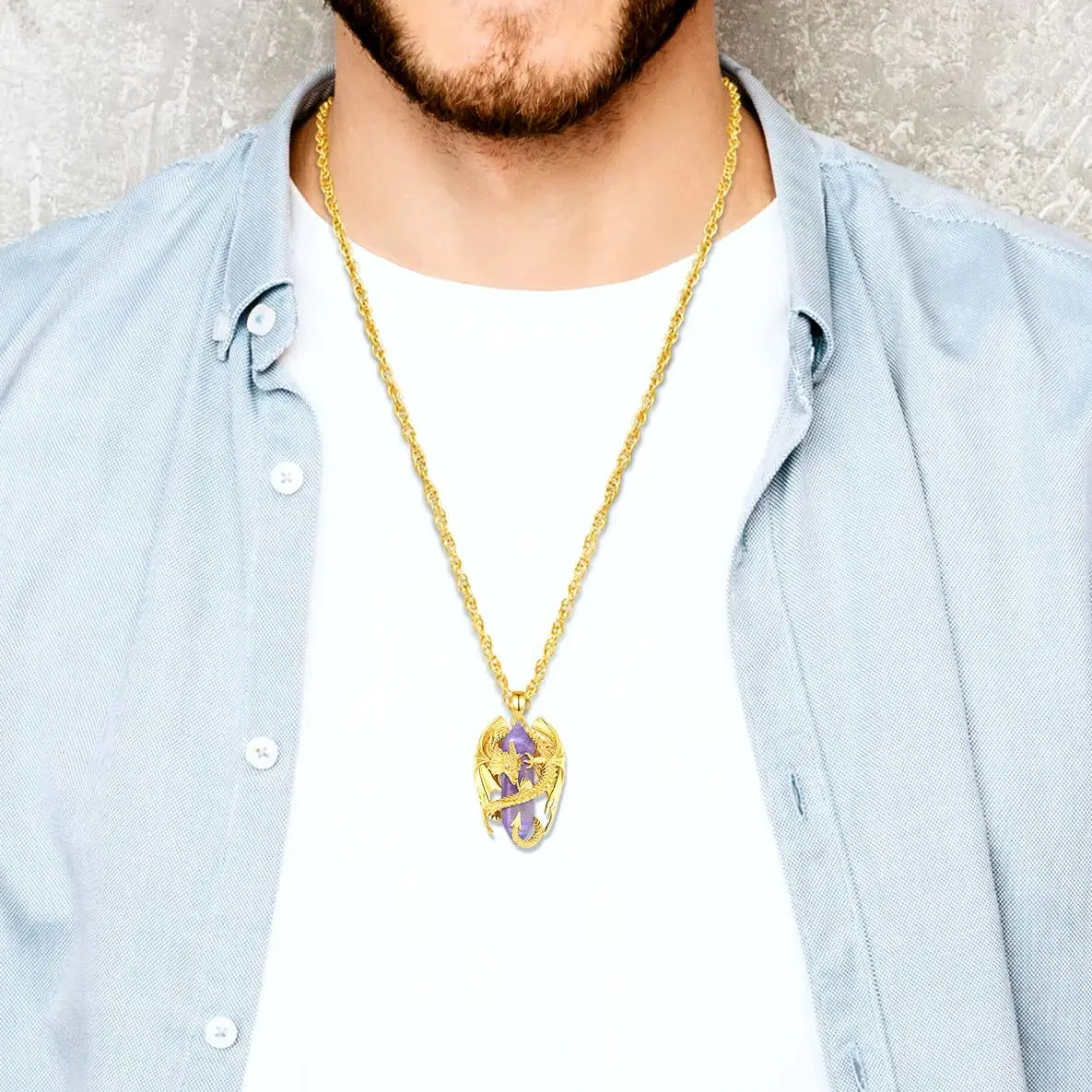 Eudora Dragon Twining Hexagonal Amethyst Prismatic Necklace Punk Natural Healing Stone Amethyst Pendant Jewelry Women Man Gift