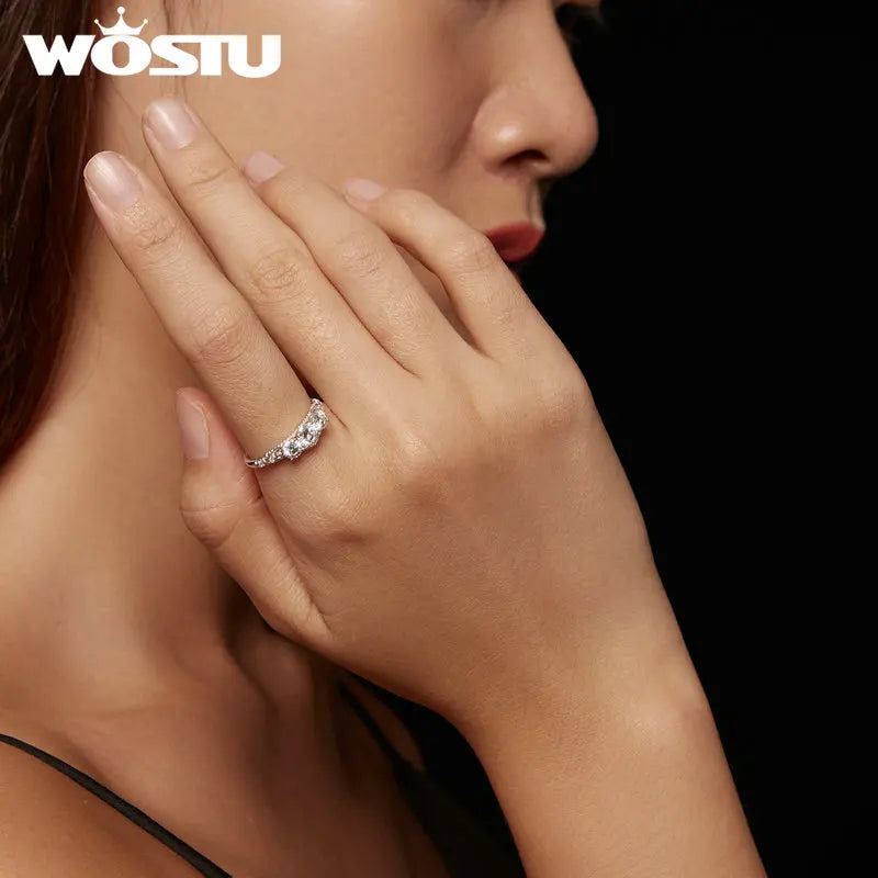WOSTU 1.1CT Moissanite Ring 925 Sterling Silver Zircon Setting Elegant Jewelry for Women Engagement Anniversary Wedding Gift