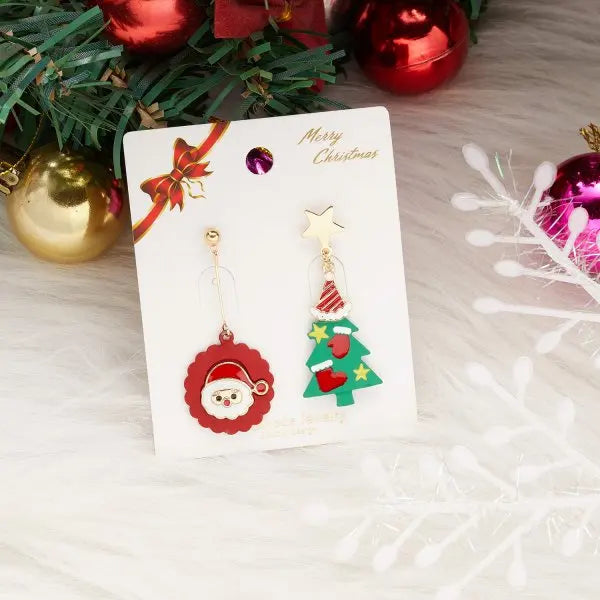 Moving Santa Claus Tassel Dangle Earrings For Women Christmas Tree Snowflake Asymmetric Long Chain Earring New Year Jewelry Gift