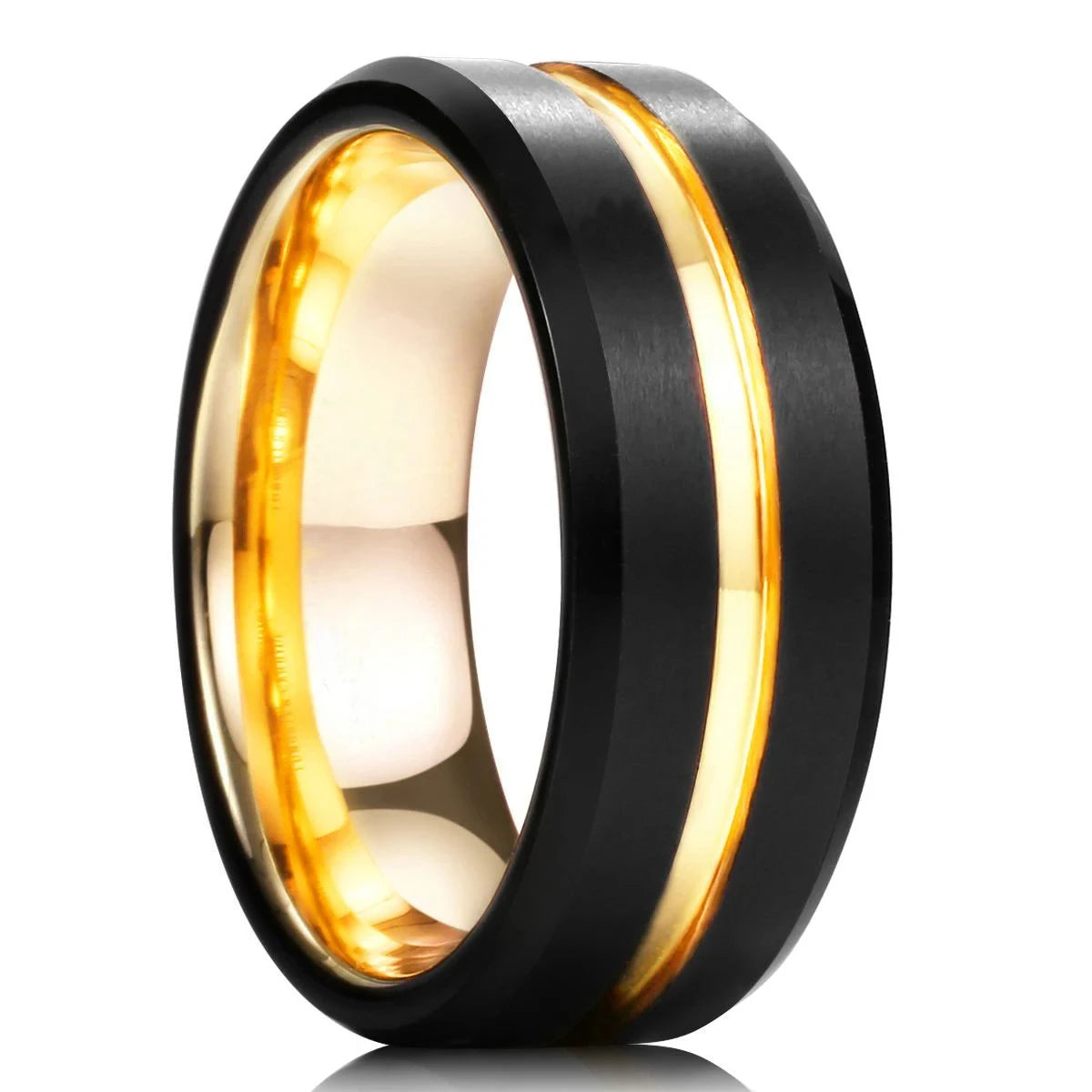 Trendy 8mm Men Frosted Stainless Steel Rings Silver Color Brushed Groove Beveled Edge Engagement Rings For Men Wedding Jewelry