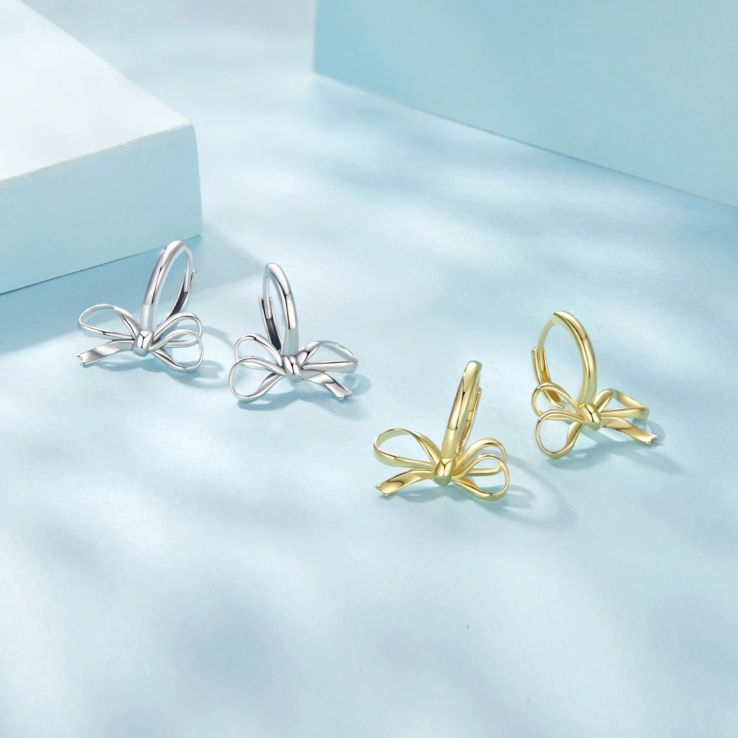WOSTU 925 Sterling Silver Classical Bowknot Hoop Earrings For Women Sweet 18K Gold Bow Knot Ear Hoops Buckles Girl Birthday Gift