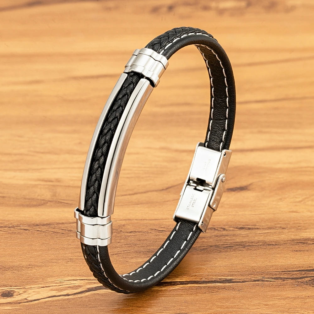TYO Fashion Woven Genuine Leather Metal Stainless Steel Safety Buckle Bracelet Men Bangle Accessory Daily Wear Gift Dropshipping