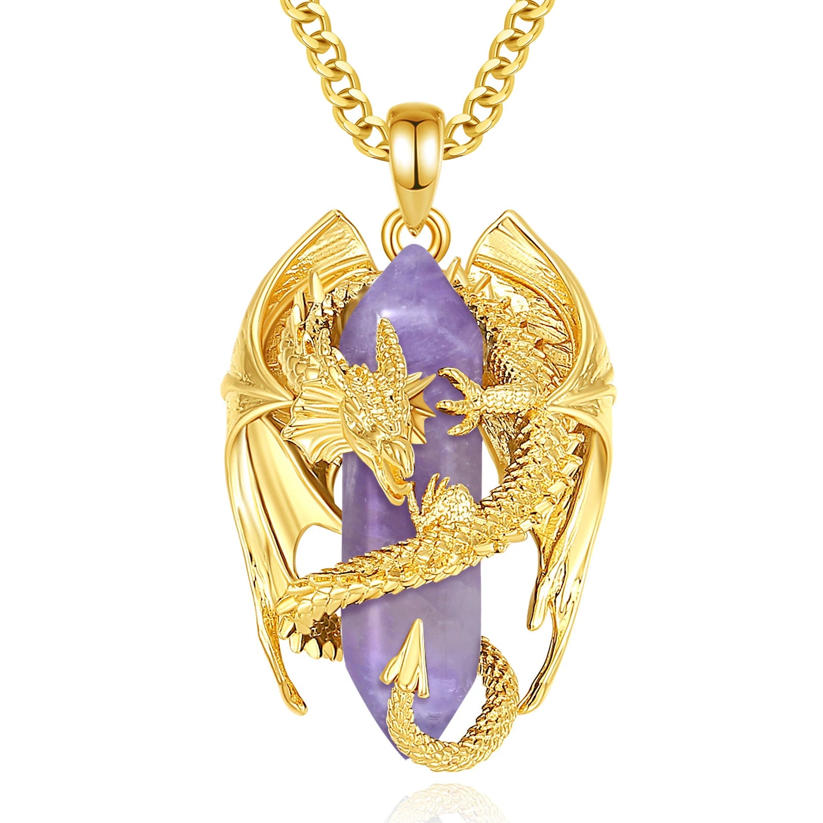 Eudora Dragon Twining Hexagonal Amethyst Prismatic Necklace Punk Natural Healing Stone Amethyst Pendant Jewelry Women Man Gift
