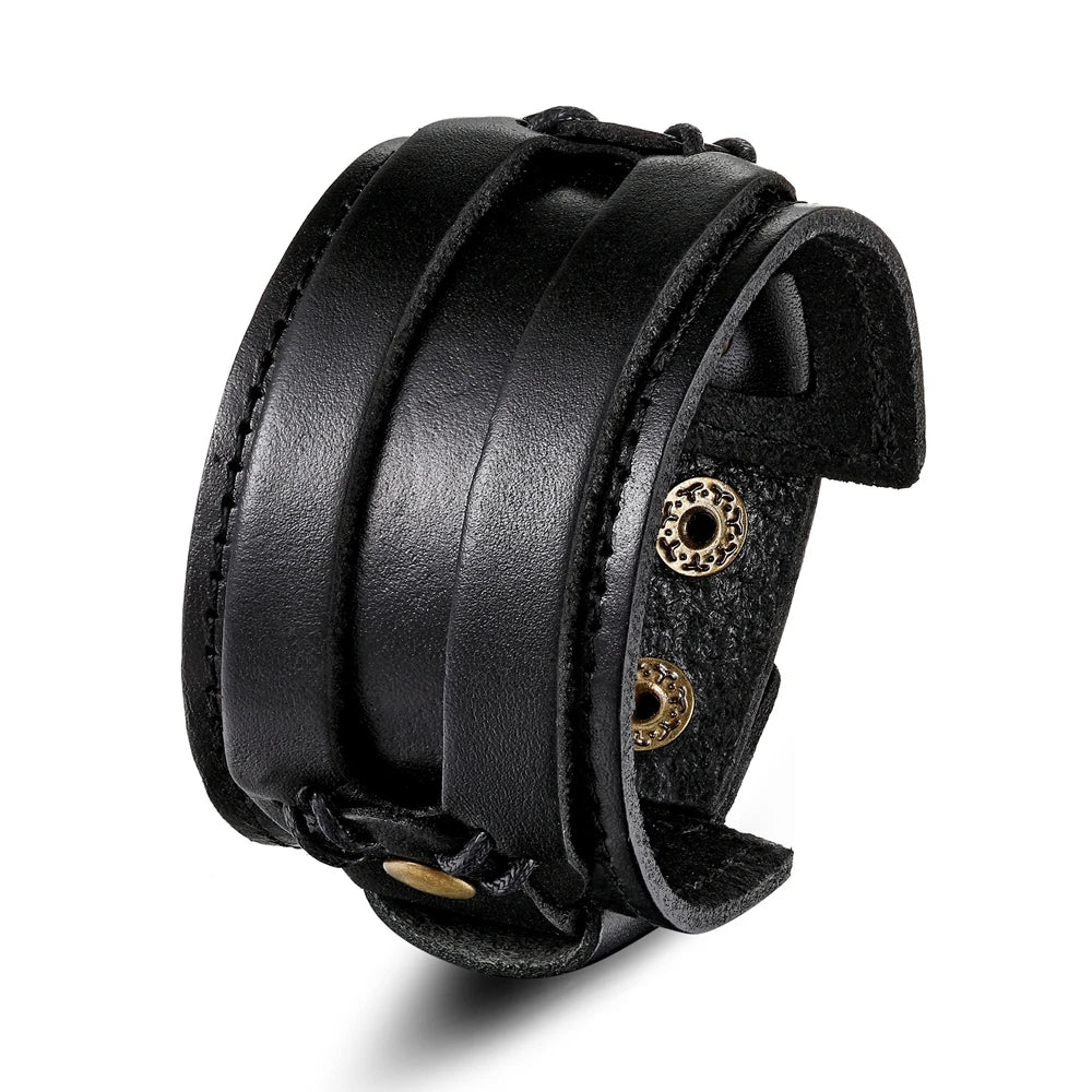 TYO High Quality Black Brown Leather Bracelet Stainless Steel Double Safety Clasps Bandage Design Men Bangles Male Birthday Gift