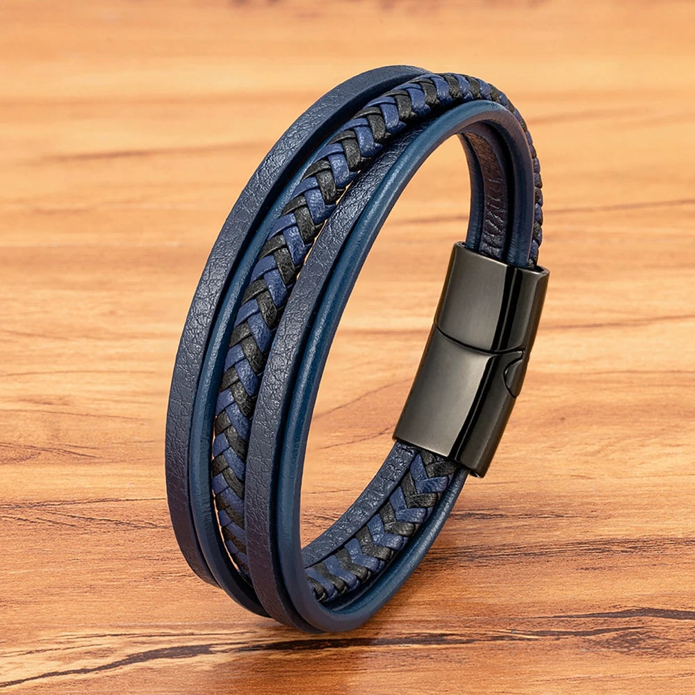 TYO Minimalist Men Bracelet 6 Colors Leather Multi-layer Stainless Steel Magnetic Clasp Accessories Simple Jewelry Bangle Gift