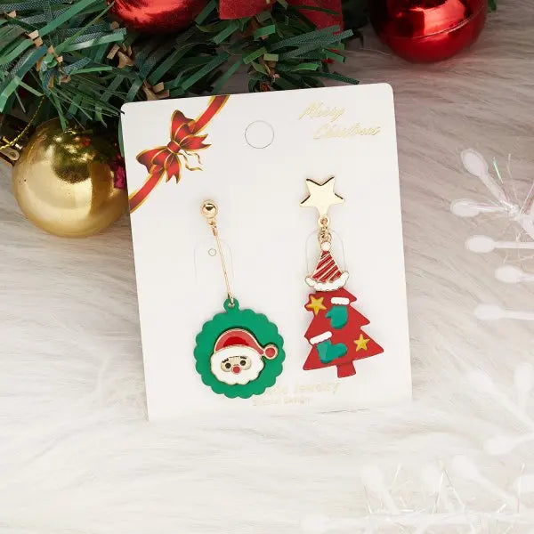 Moving Santa Claus Tassel Dangle Earrings For Women Christmas Tree Snowflake Asymmetric Long Chain Earring New Year Jewelry Gift