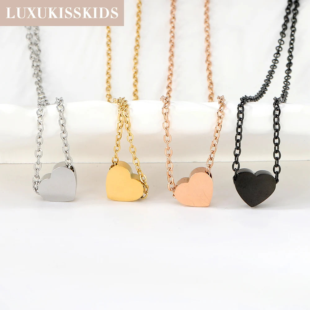 LUXUKISSKIDS Fashion Simple Heart Pendant Necklace for You Small Love Shape Stainless Steel Black Hearts Clavicle Choker Jewelry - Madeinsea©