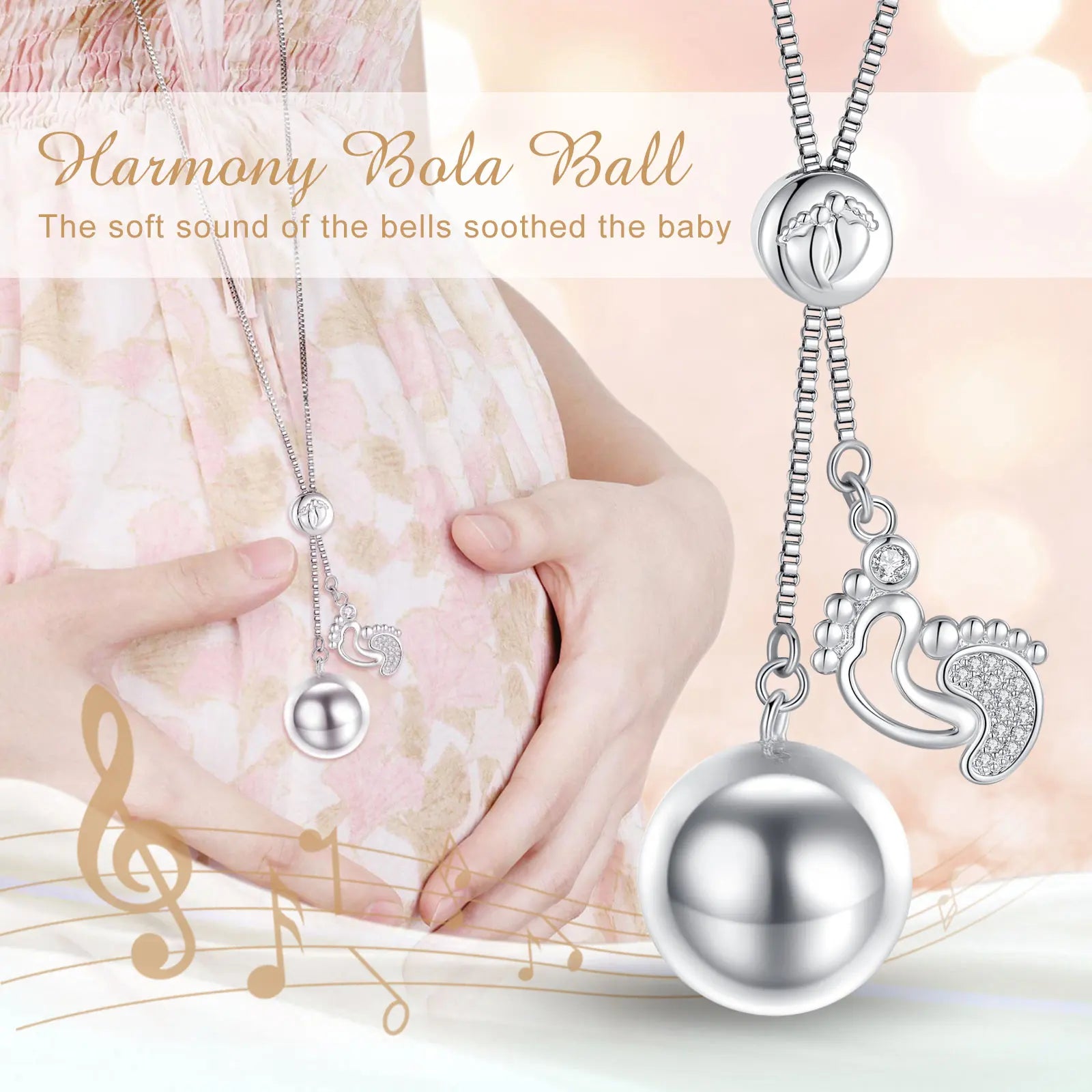 Eudora Bola de Grossesse Baby Footprint Pendant Harmony Ball Baby Chime Ball Angel Caller Necklace DIY Maternity Jewelry Women