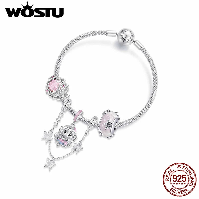 WOSTU 925 Sterling Silver The World Tarot Card Charm Pendant For Women , Original Rainbow Beads DIY Jewelry making